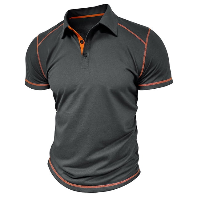 pstuiky Camisa de manga corta para hombre, Camiseta de manga corta para hombre, estilo informal, lisa, con cuello vuelto, botones y blusa ropa de hombre s