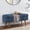 Dark Blue + Foam, variant on Ottoman Oval Storage Bench Blue Foam Fabric Footstool with Rubber Wood Legs, Upholstered Seat for Living Room Entryway, Handmade Pleated Design