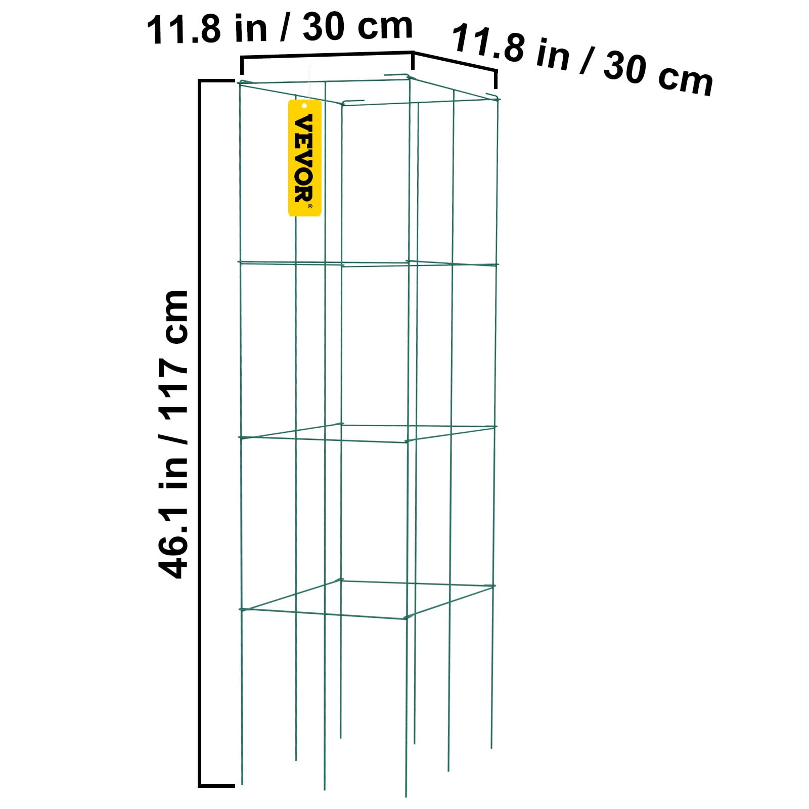 VEVOR Tomato Cages, 11.8" x 11.8" x 46.1", 10 pack Square Plant Support Cages, Green PVC-Coated Steel Tomato Towers for Climbing Vegetables, Plants, Flowers, Fruits