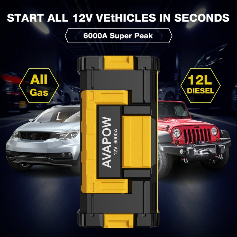 AVAPOW 6000A Car Battery Jump Starter(for All Gas or Upto 12L Diesel) 