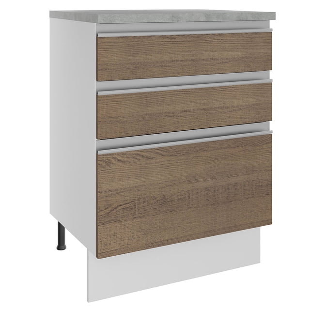 Mostrador Madesa Glamy 60 cm 3 Cajones - Blanco/Marrón Madesa G24601GL