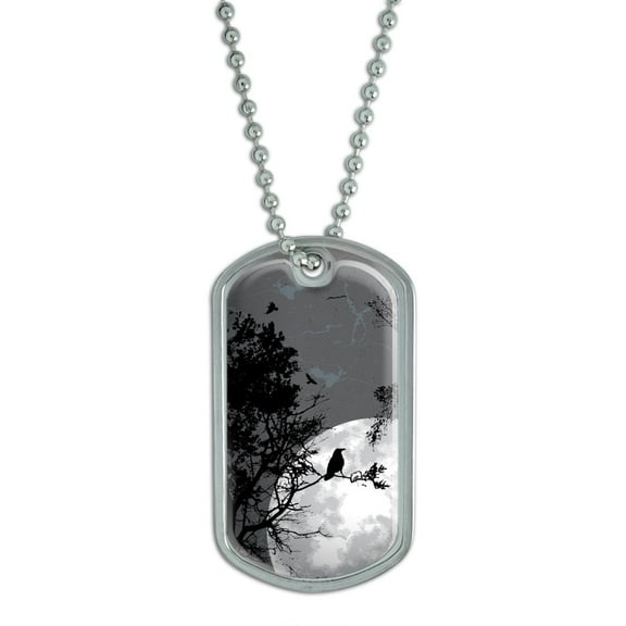 Raven at Night - Black Bird Full Moon Dog Tag