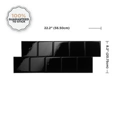 Smart Tiles Peel and Stick Backsplash, 5 Adhesive Tiles, Square Black, 22.29"x8.23"