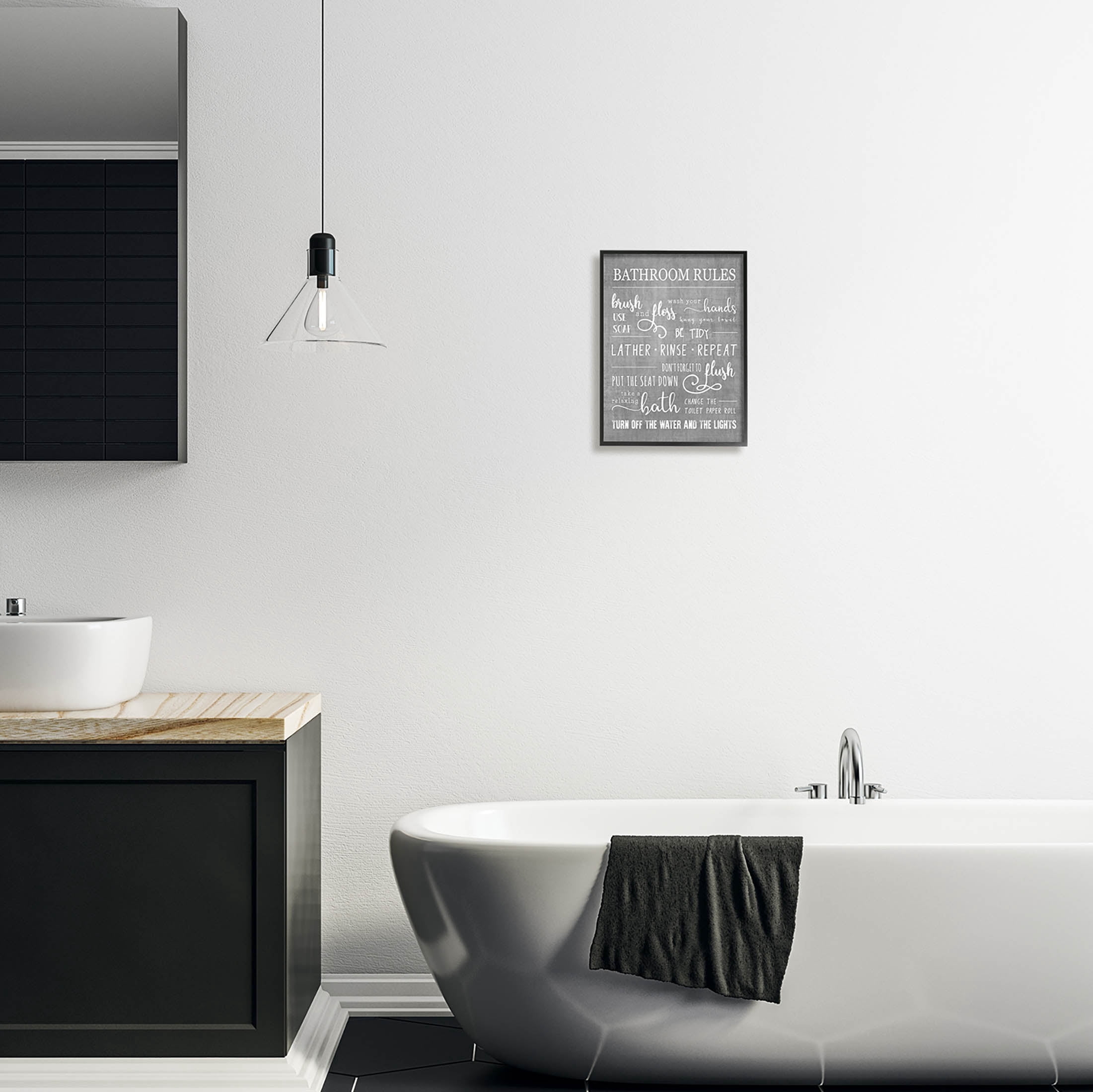 Stupell Industries Bathroom Rules List Sign Graphic Art Black Framed Art Print Wall Art, Design by Conrad Knutsen