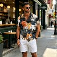 thumbnail image 4 of Uwinwear Linen Cotton Short Sleeve For Men Button Up V Neck Shirts Lightweight Printed Tops Hawaiian Summer Beach Casual Shirts Breathable Casual Wear,Black,M, 4 of 8
