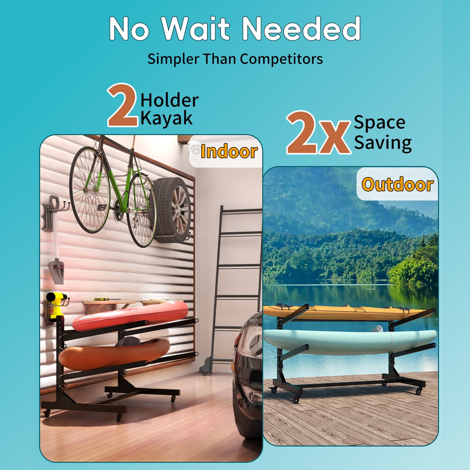 IKIMI Adjustable Kayak Storage Rack with Sturdy Steel Frame, Space-Saving Design for Kayaks, Canoes, Paddleboards
