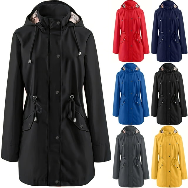 Sentmoon Coat Plus Size Hooded Neck Long Sleeve Lightweight Jacket Women Zipper Solid Color Windproof Waterproof Womens Clothes Fall and Winter Comfy for Climbing and Hiking