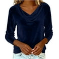 thumbnail image 5 of Velvet Top for Women Elegant Cowl Neck Long Sleeve Dressy Casual Blouse Tunic Shirts Vintage Clothing , Navy XXL, 5 of 5