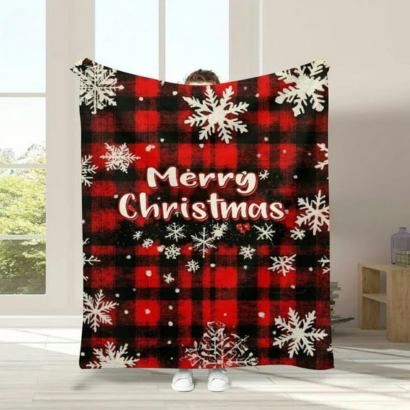 Flannel Blanket ,Cozy BedBlanket Soft Throw Blanket for Couch Sofa, Merry Christmas Snowflake Xmas Elk Red Black Buffalo Plaid Blankets,Warm and Lightweight