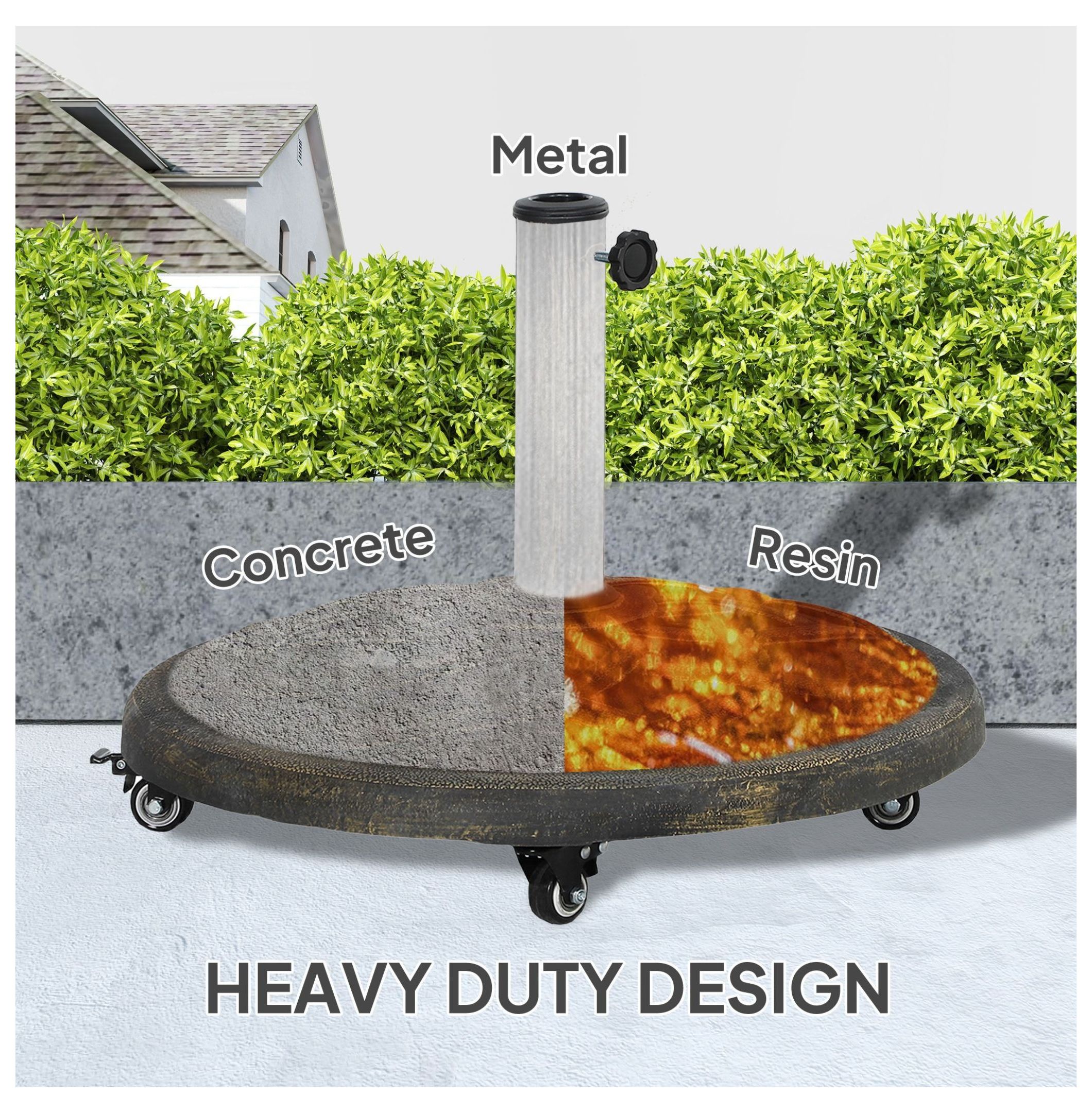 Patio Umbrella Base with Wheels, 44lbs Resin Stand - Heavy Duty Outdoor Umbrella Holder for 1.3-1.9" Poles - Bronze