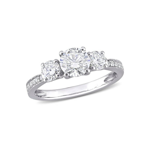 1.30 Carat (Ctw) Lab-Created Three-Stone Moissanite Engagement Ring in 10K White Gold for Women