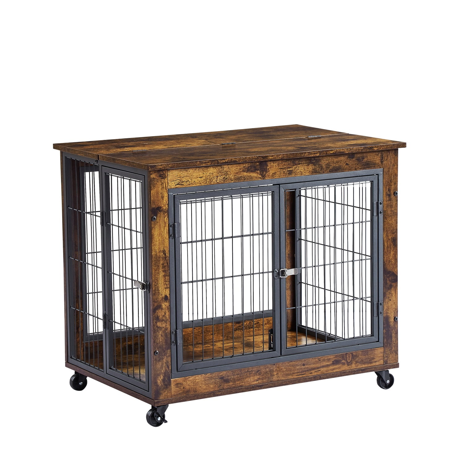 Pefilos 31" Indoor Outdoor Metal Dog Crate Control Table, 31" Wooden Frame Pet Cage for Medium Dog, Brown Pefilos 31" Indoor Outdoor Metal Dog Crate Control Table, 31" Wooden Frame Pet Cage for Medium Dog, Brown