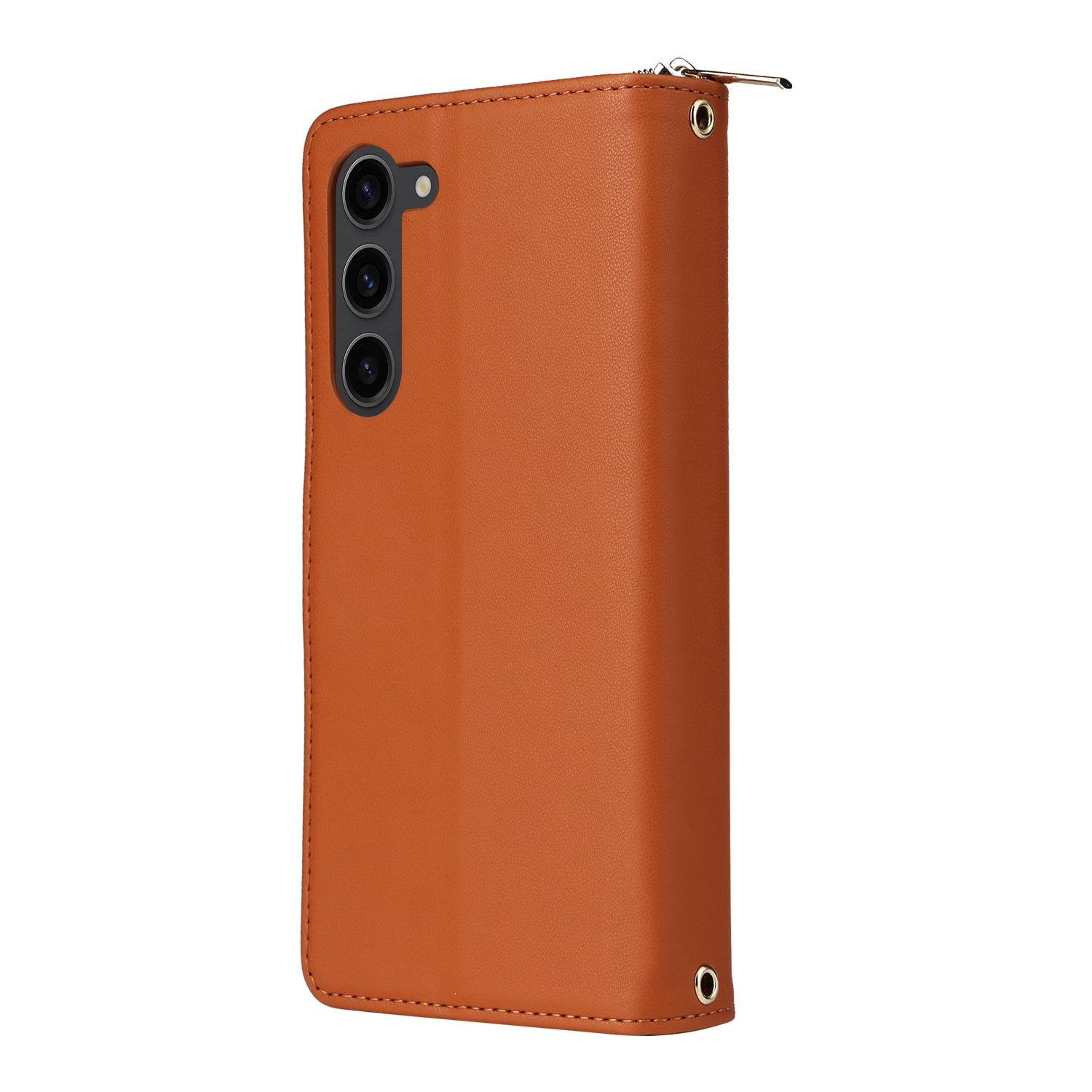 for Samsung Galaxy S23 Crossbody Wallet Case with 9 Card Holders, Cash Slot, Photo Slot, Zipper Pocket PU Leather Magnetic Snap Wallet Phone Case with Flip Stand & Wrist Strap & Lanyard, Brown