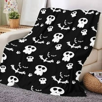 Sahpxhe Halloween Flannel Throw Blanket, Ghost, Bat Pattern Orange Festive Blankets for Bed, Couch or Halloween decorations 51.18x59.1Inch Black