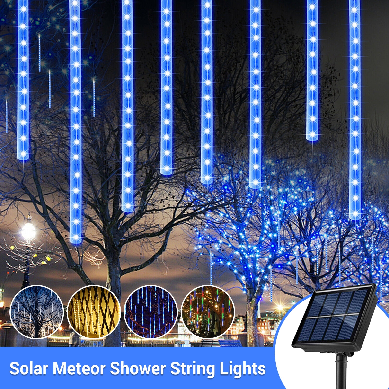 Solar Meteor Shower Lights Outdoor, 50cm 8 Tubes 288 LEDs Cascading Falling Rain Lights for Tree