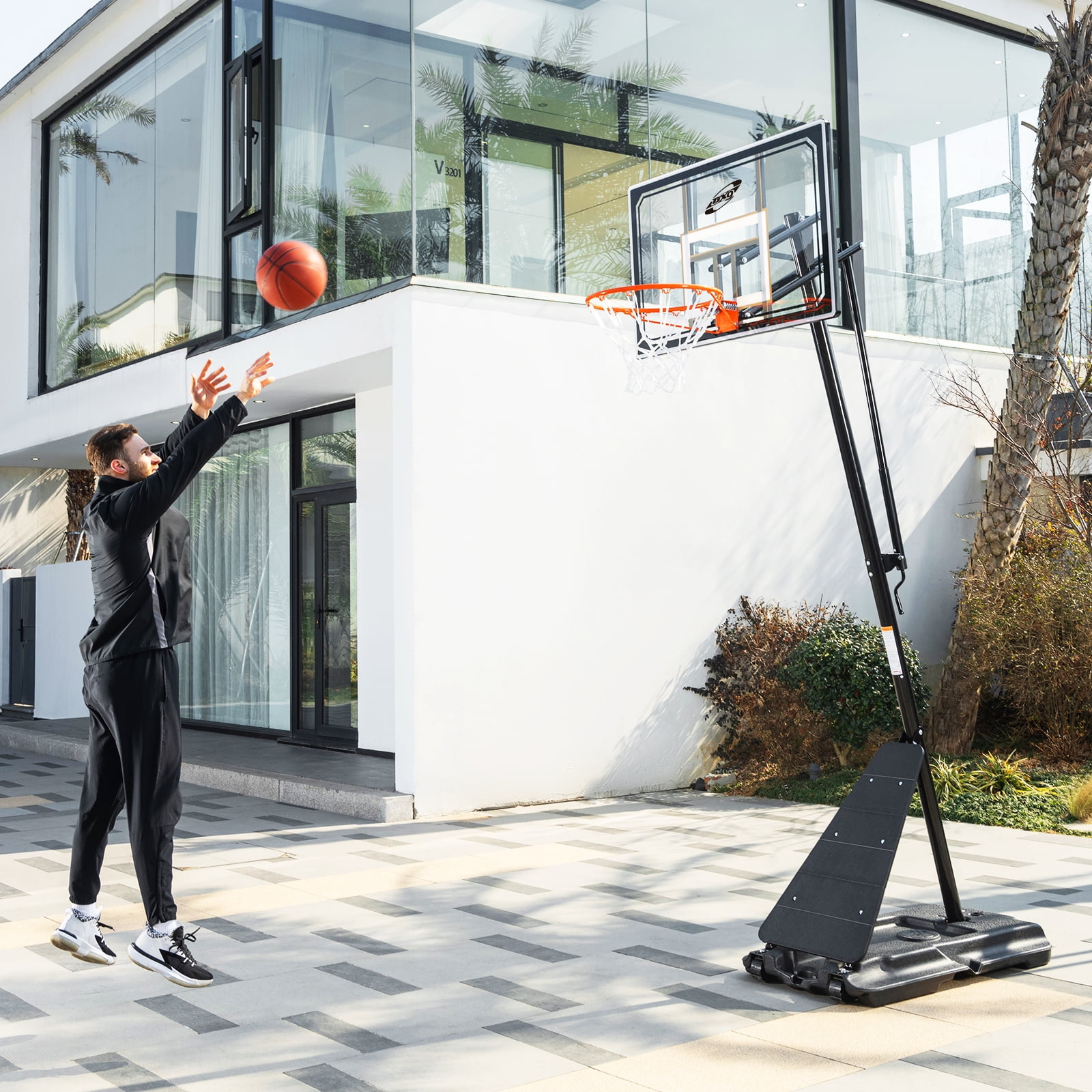 Basketball Hoop Outdoor Portable 44/48 Inch Backboard, 10ft Adjustable Basketball Goal System with Wheels for Court/Backyard/Driveway