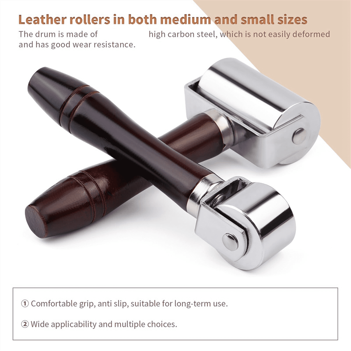 26mm+60mm Leather Edge Roller, Wooden Handle Leather Rolling Craft Roller, Seam Roller for Leather