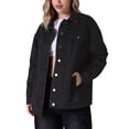 thumbnail image 1 of Chaqueta de mezclilla de manga larga y botones para mujer INSPIRE CHIC, oversized, con bolsillos, color negro, 1 of 5