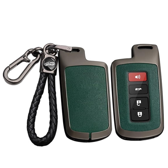 Leather 3/4 Button Key Fob Cover Fit for Toyota Highlander 2019 2018 Toyota Tacoma Corolla Sequoia Camry Tundra Avalon RAV4 4Runner Keyless with Keychain