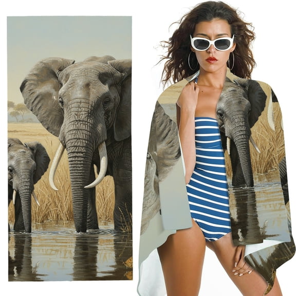 RKSupls African Elephants Oversized Microfiber Beach Towel, Ultra-Soft Microfiber for Bathroom, beach, Soft Super Absorbent- 30x60 in