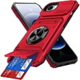 thumbnail image 3 of For Apple iPhone 17e/16e Phone Case with Finger Ring Holder Kickstand, Card Slots，Heavy Duty Shockproof Rugged Protective Working with Magnetic Car Phone Mount,Red, 3 of 8