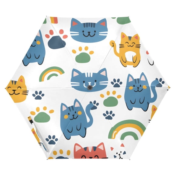 ALAZA Cats and Rainbow UPF 50  Compact Folding Umbrella for Rain Travel Umbrella Packable