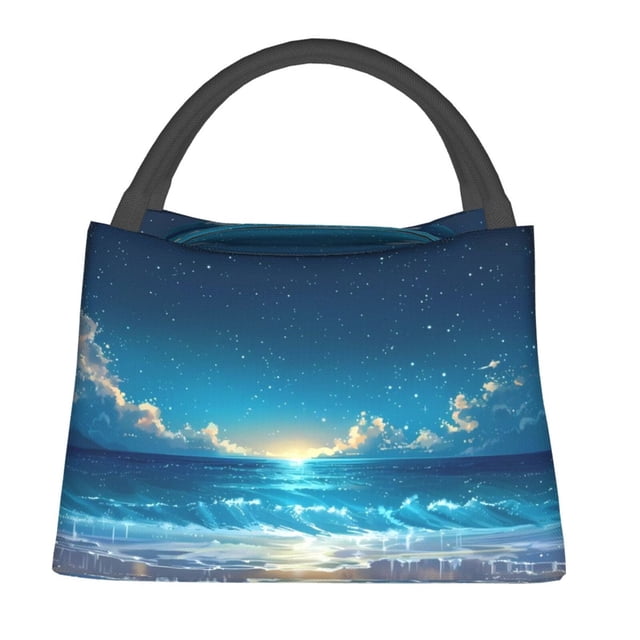 Disketp Night Sky Beach Scene Bolsa Térmica Estampada, Bolsa Térmica Aislante para Almuerzo, Playa y Campamento