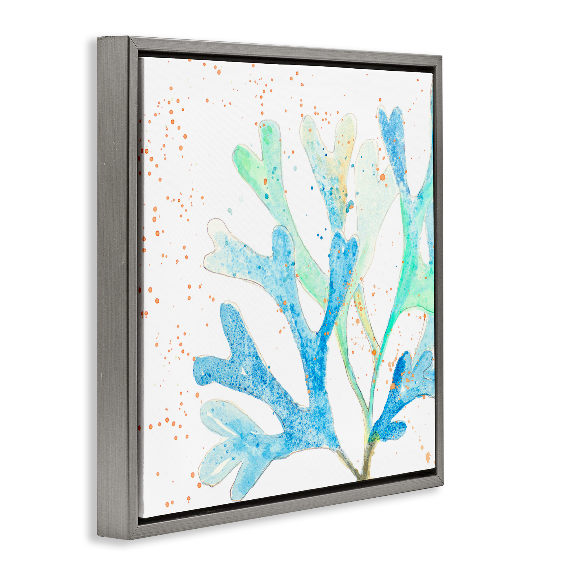 Stupell Industries Modern Blue Coral Coastal Painting Gray Floater Framed Canvas Art Print Wall Art, 18 x 18
