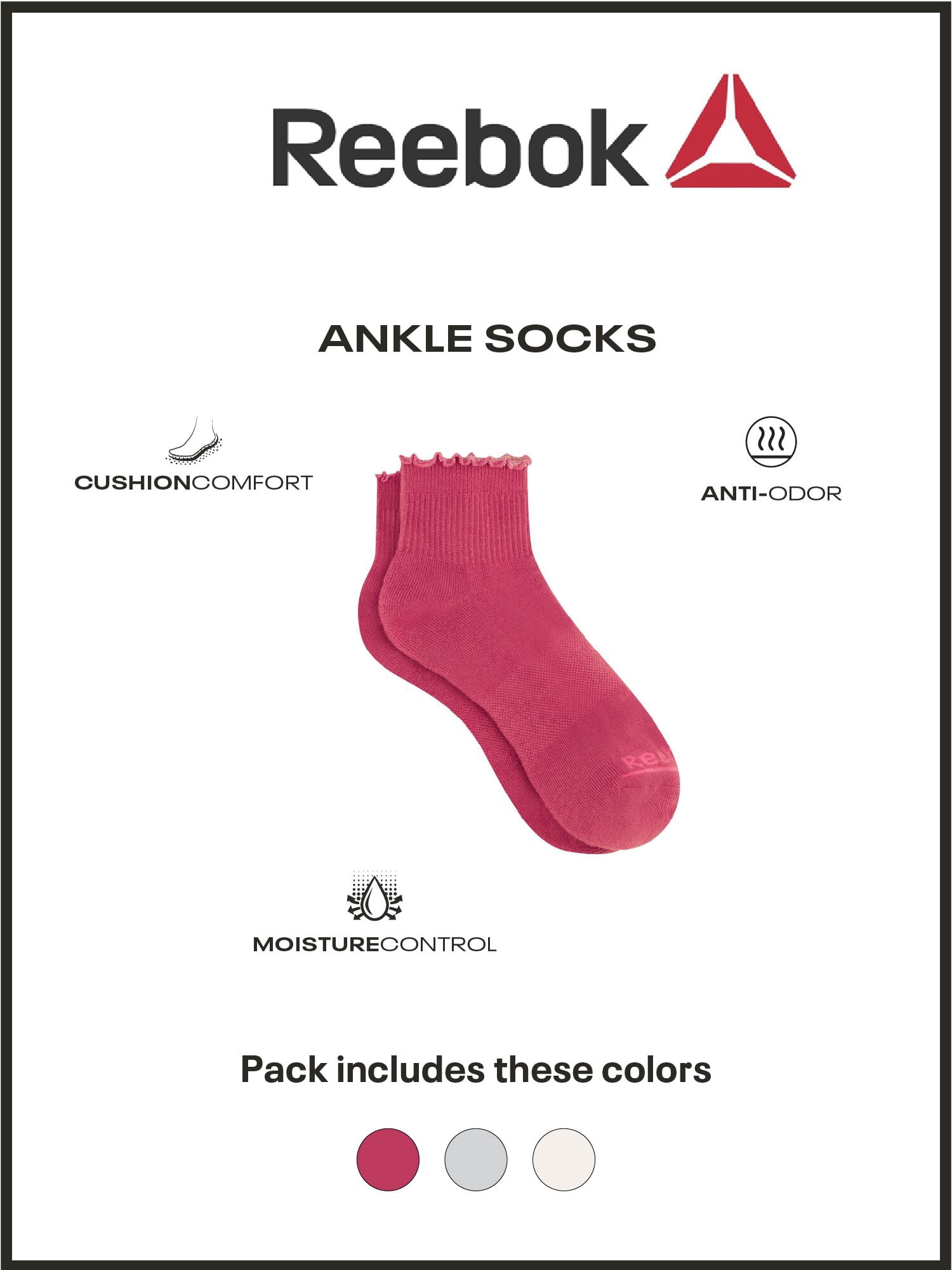 Reebok Women’s Cushion Ruffle Ankle Socks, 10 Pack, Size 4-10