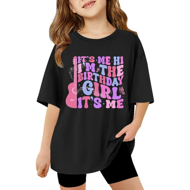 Hiiyo T-Shirt Décontracté Ample pour Filles, Imprimé Lettre, Manches Courtes, Col Rond