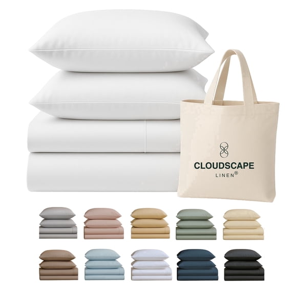 CLOUDSCAPE 100% Egyptian Cotton Sheets King Size - 400 Thread Count 17" Extra Deep Pocket Bed Sheet Set, Fits Upto Cal King Bed, Luxury, All Season Durable Cooling Bedding for Summer- White