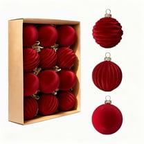 Behome 12 Packs Velvet Christmas Ball Ornaments, 2.36 Inches Flocked Hanging Xmas Balls Decorations for Xmas Tree, Holiday, Wedding, Party