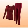 thumbnail image 2 of Htigea Women's Lace V Neck Tops and Bottoms Long Johns Sets Fall Winter Thermal Underwear Base Layer 2 Piece Red L, 2 of 8