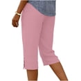 thumbnail image 4 of KIHOUT Women's Solid Color Capri Pants Elastic High Waist Side Pockets Side Slit Buttons Loose Straight Leg All-Season Casual Wear Pants, 4 of 5