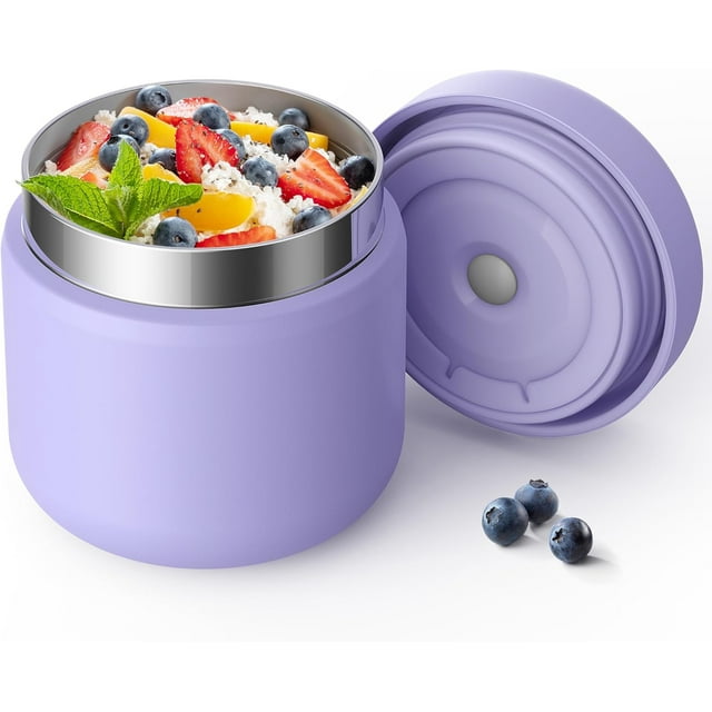 Czcpp-bocal Isotherme pour Aliments, Conteneurs à Lunch à Grand Ouverture pour Aliments Chauds, Flacon en Acier Inoxydable Étanche, Conteneur à Lunch en Acier Inoxydable pour Garder les Aliments au Chaud - 13.5oz (Macaron-Violet)