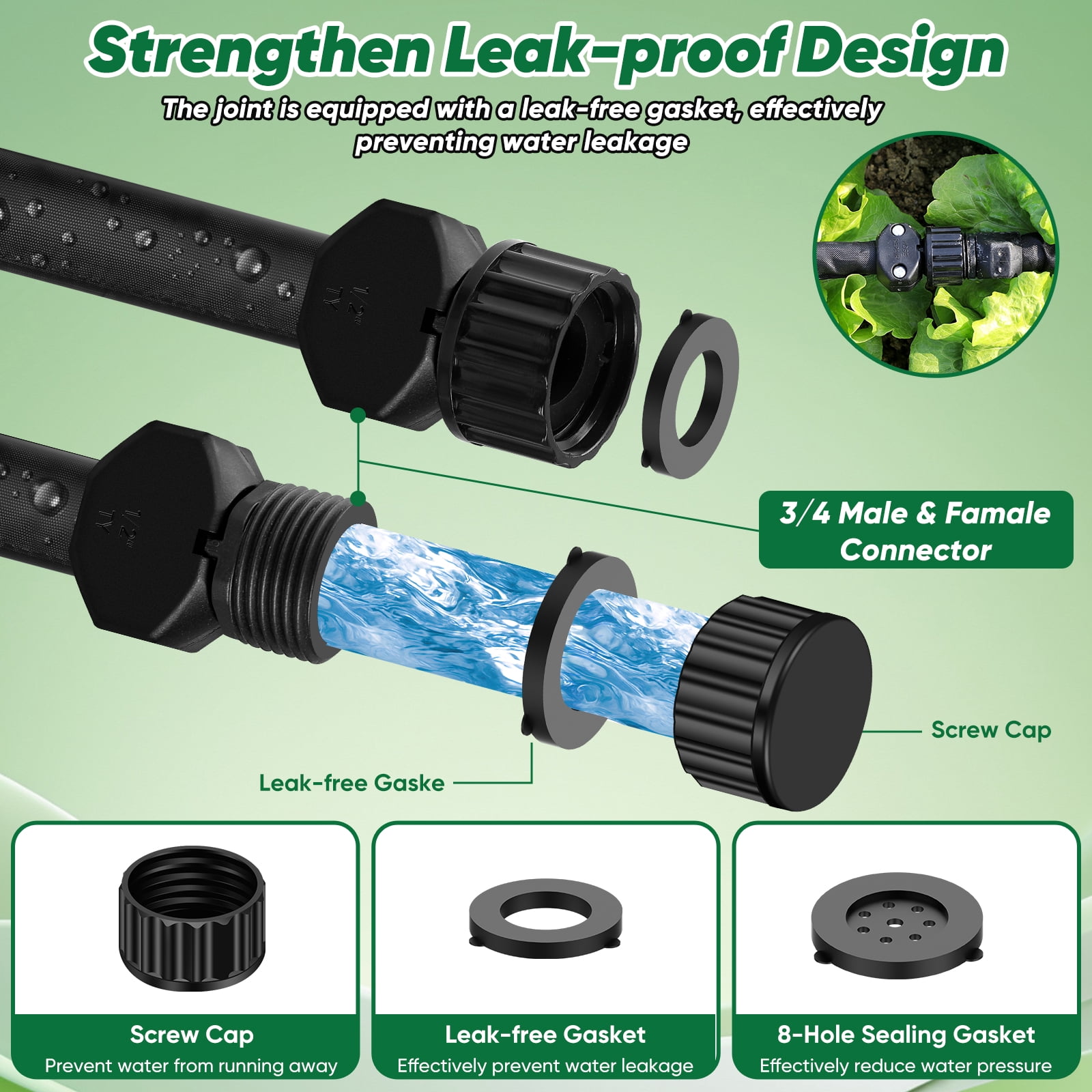Soaker Hose 50 ft, Save 80% of Water for Drip Irrigation System, Leakproof and Flexible Double Layer, 1/2 Linkable Consistent Drip Hoses