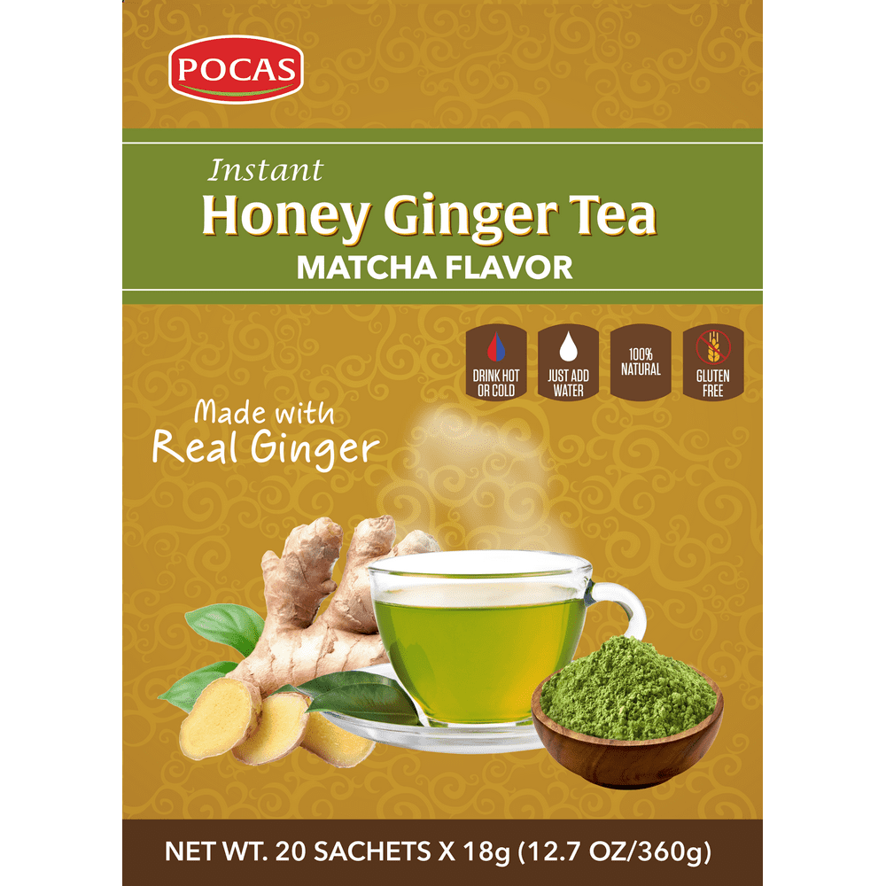 Pocas Honey Ginger Tea, Matcha, 12.7 Ounce, 20 Bags (Pack of 2
