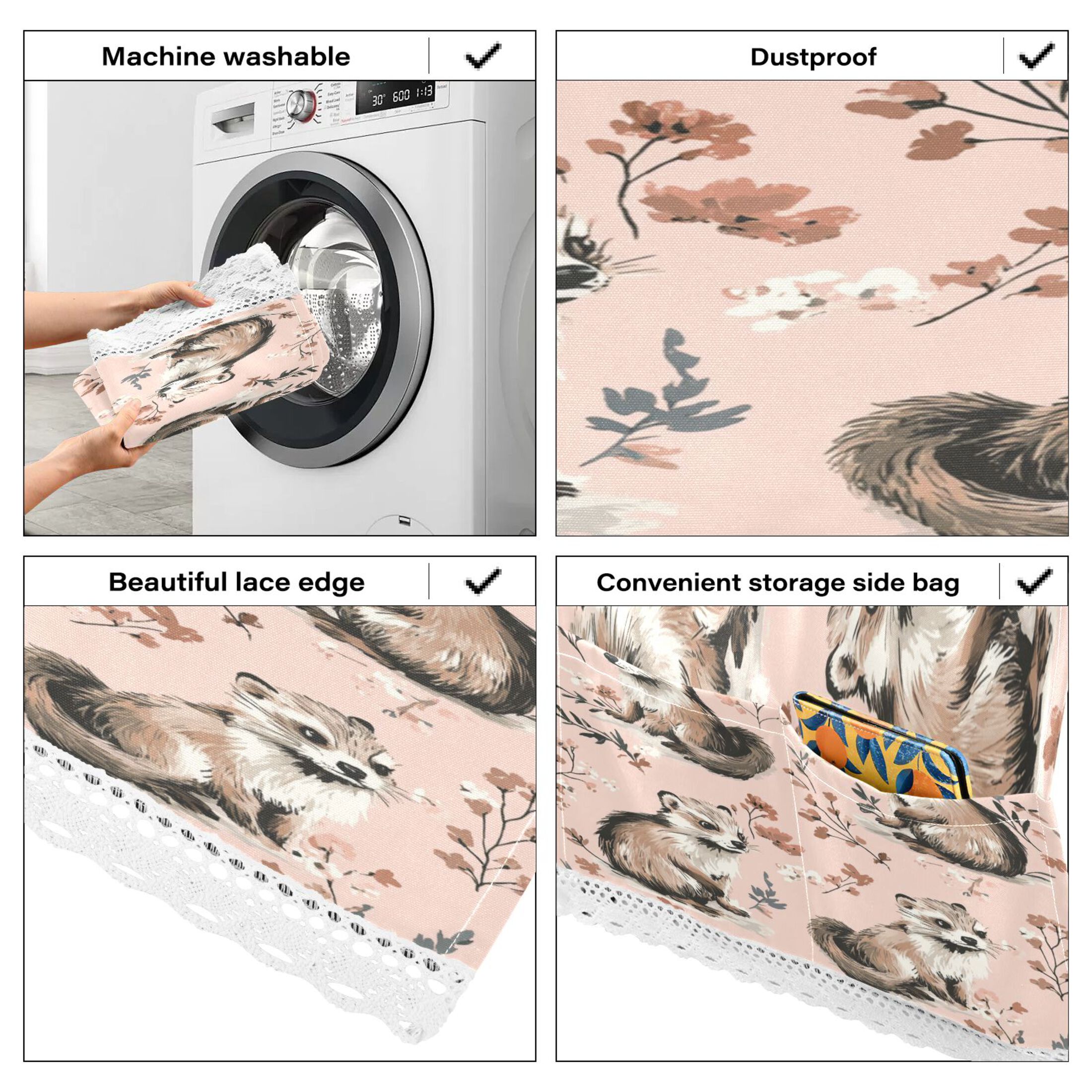 Cute MinkWasher and Dryer Covers Dust-Proof and Oil Resistant Fridge Cover with 4 Storage Pockets Washing Machine Top Cover for Laundry Kitchen Home 51.2 x 22 In