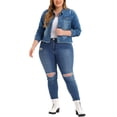 thumbnail image 2 of NOMADIC NOOK Women's Plus Size Outfits Classic Washed Front Frayed Denim Jacket 2 PCS, 2 of 6