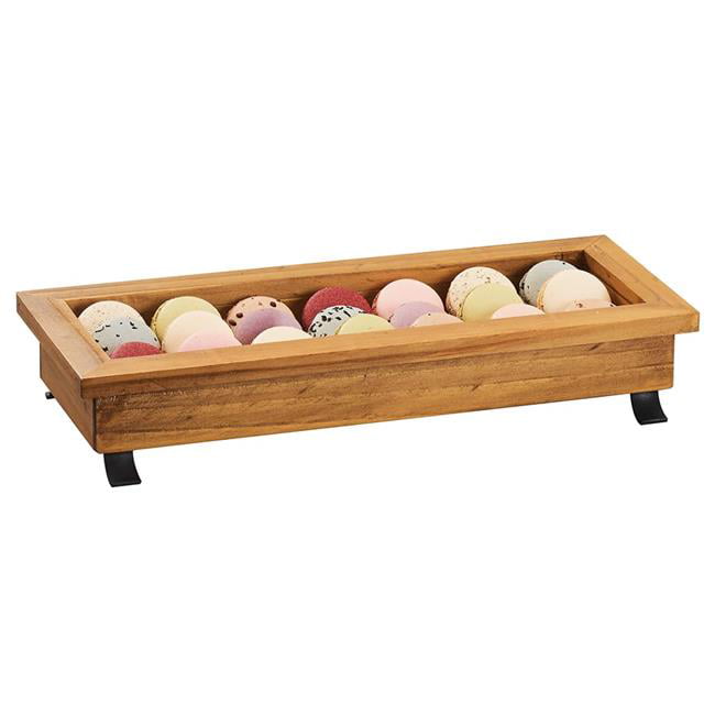 Recycled Wood Madera Collection 22.5W x 7.75D x 2.25H Merchandiser Tray Black Metal Feet 