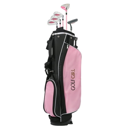Golf Girl Junior Club V2 Youth Right Hand Set for Kids Ages 8-12 with Pink Stand