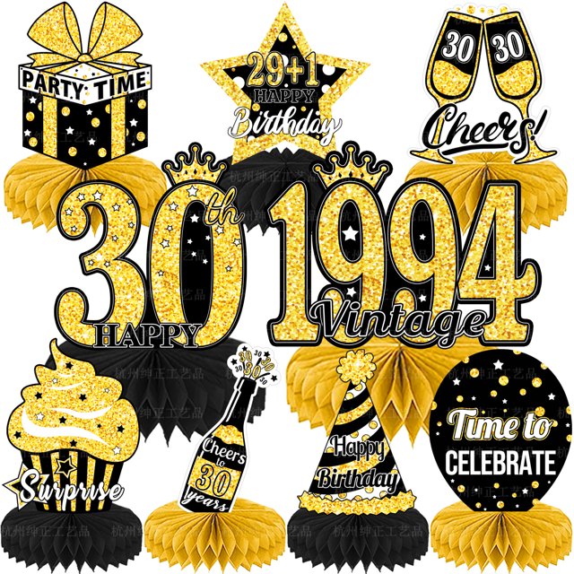 Decoración de panal de abeja de cumpleaños de oro negro Decoración de fiesta Decoración de panal de abeja de un año Decoración de panal de abeja de 70 años Decoración de panal de abeja de 80 años