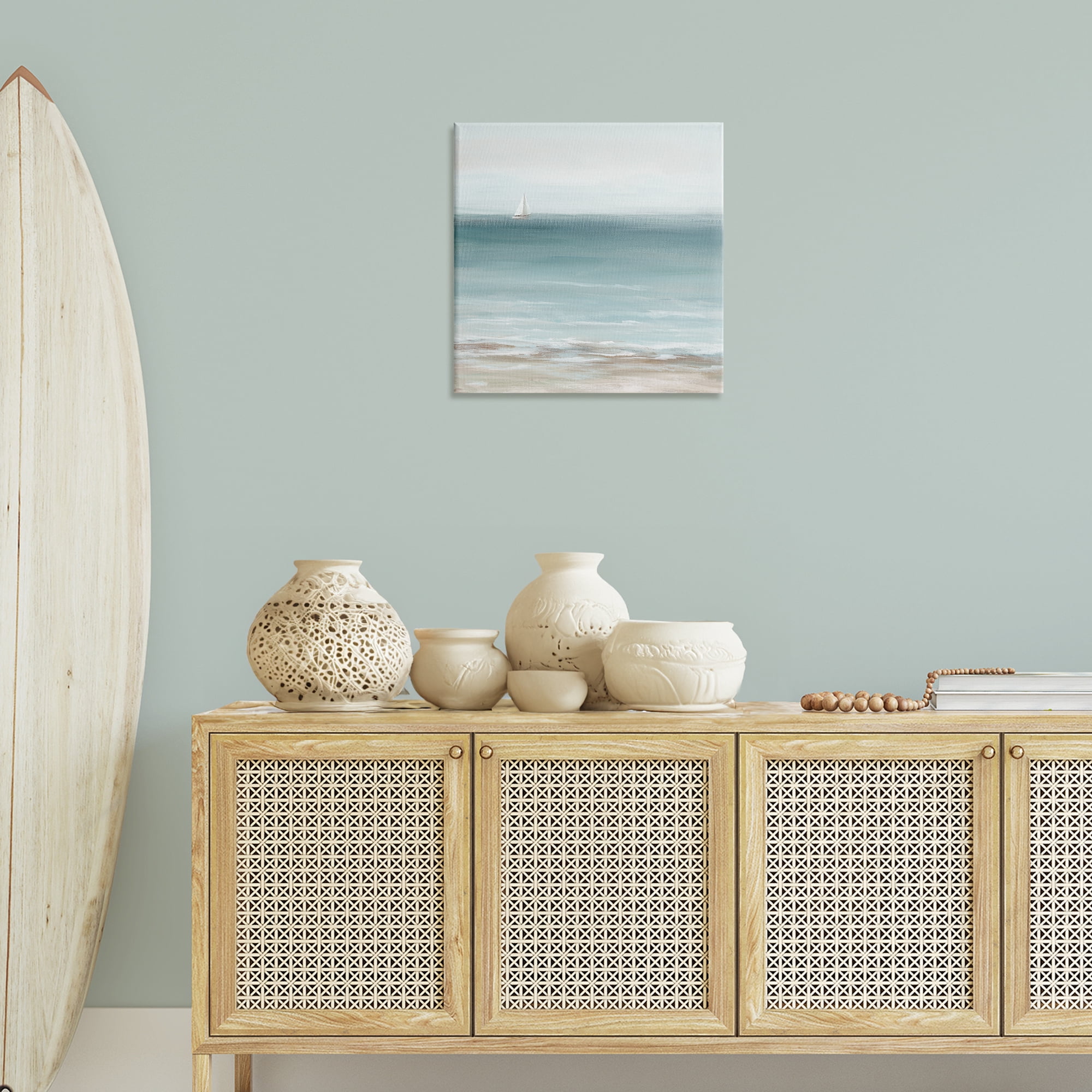 Stupell Industries Faraway Boat on Ocean Nautical & Beach Painting Wrapped Canvas Art Print Wall Art, 24 x 24