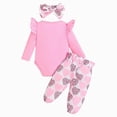 thumbnail image 6 of masbird Baby Girl Clothes Newborn Infant Fall Winter Outifts Ribbed Ruffle Long Sleeve Romper Pant Outfit Set 3pcs 0-24Months,Pink,6-9 M, 6 of 8