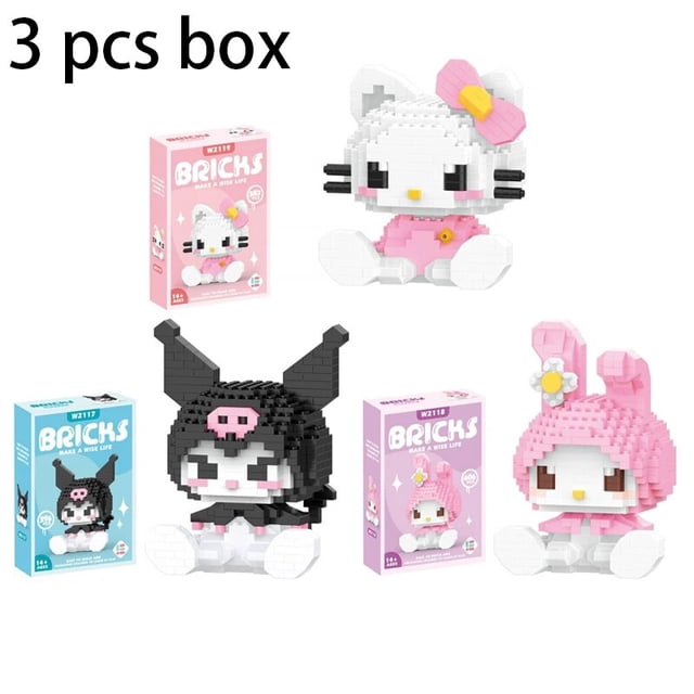 Bloques de construcción de Hello Kitty, figuras de Anime Sanrio, Kuromi, juguetes ensamblados, adorno decorativo, modelo, rompecabezas para niños, muñecas, regalos hola suerte unisex