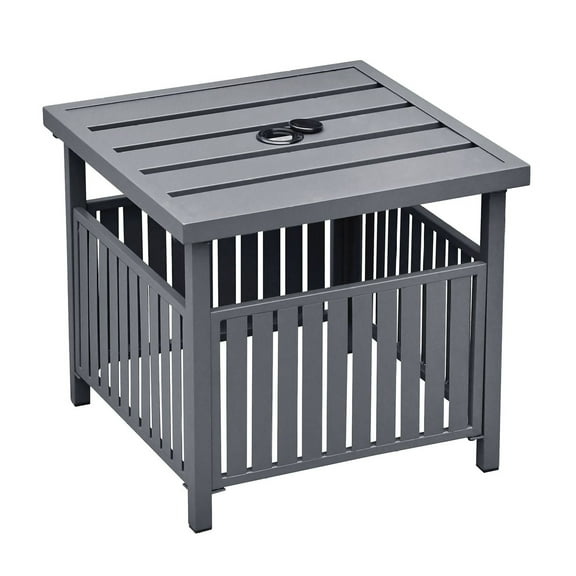 Patio Steel Bistro Dining Table with Umbrella Hole; Outdoor Leisure Coffee Table; Square Umbrella Table for Porch; Backyard; Garden; Black