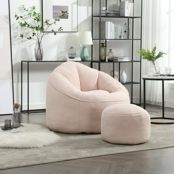 Newest Microfiber Bean Bag Sofa with Footrest, Soft Pink Lounge Chair for Teen Room & Cozy Corner