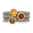 thumbnail image 5 of Shey Couture Sterling Silver Gold-tone Flash Gold-plated Antiqued Round Bezel .30Garnet/.20Citrine/.20Smoky Quartz 3 Stackable Rings, 5 of 6