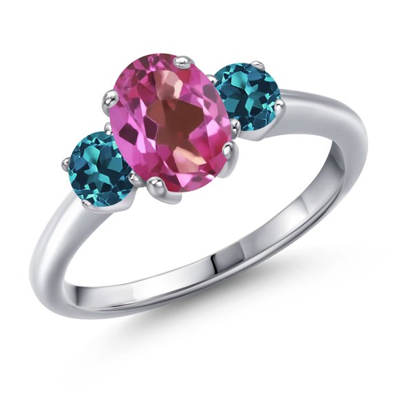 Gem Stone King 1.96 Ct Oval Pink Mystic Topaz London Blue Topaz 925 Sterling Silver Ring (Size 5)