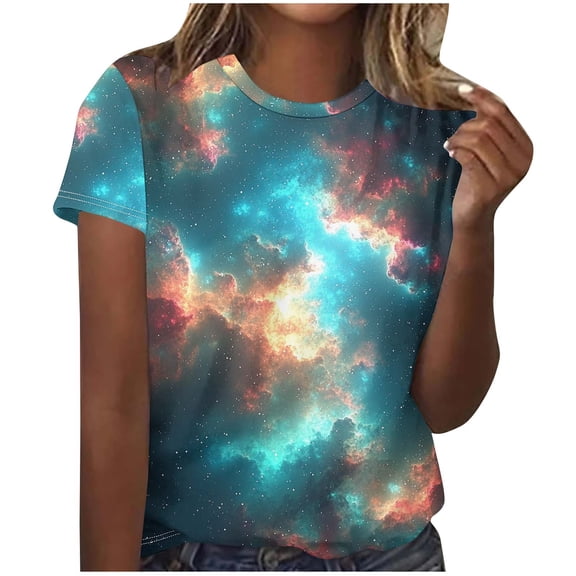 Fewfanhot Shirts for Women 3D Print Round Neck Short Sleeved Fashion Summer T-Shirt